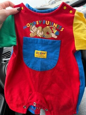 Vintage Oshkosh, colorblock monkey business onesie size 3 to 6 months